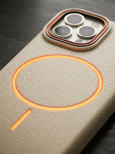 Image of amazon basics Luxury MagSafe Compatible Leather Texture Back Cover for iPhone 16 Pro | Raised Camera Protection | Slim Fit Shockproof Case with Metallic Accents (White)