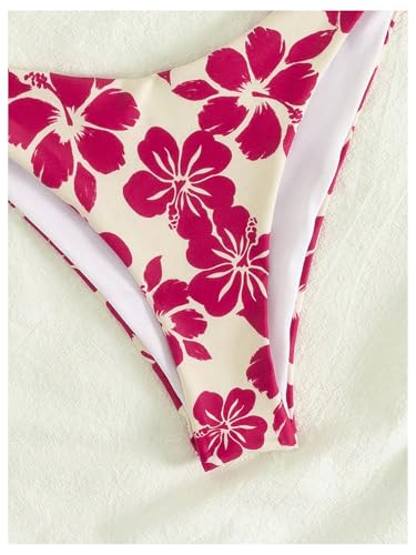SOLY HUX Women's Boho Floral Print Halter Swimsuit Tie Back High Cut Bikini Set 2 Piece Bathing Suit4