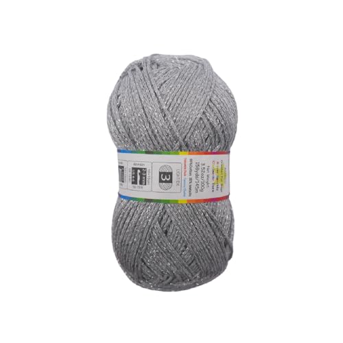 KITHED Silver Sparkly Chainette Yarn 3.5oz/98g 158yds Yarn for Crocheting and Knitting (03 Light Grey 1 Pack)