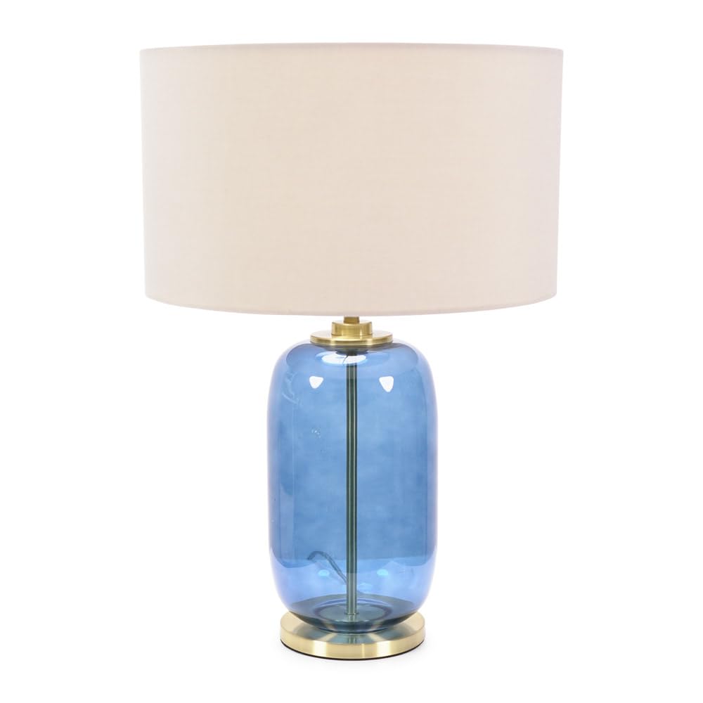 Valuelights Leigh Reni Cream Shade Navy Blue Glass Led Table Lamp