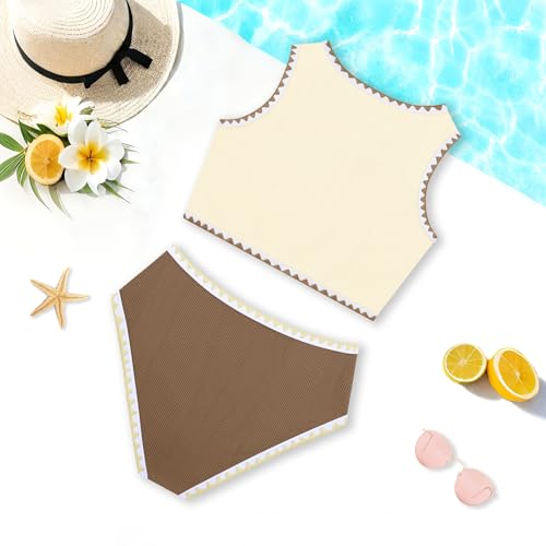 Image of Girls Bathing Suit Toddler Swimsuits 2 Piece Bikini Sets Round Neck Colorful Lace Teen Girls Swimwear 3-14T