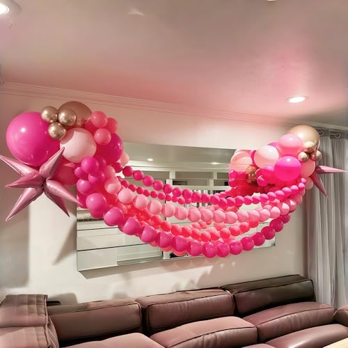 Image of Hot Pink Linking Balloons, 100PCS 6 In Dark Magenta Link Balloons for Making Balloon Wall Heart Arch, Fuschia Tails Balloon for Birthday Bridal Baby Shower Anniversary Princess Theme Party Decorations