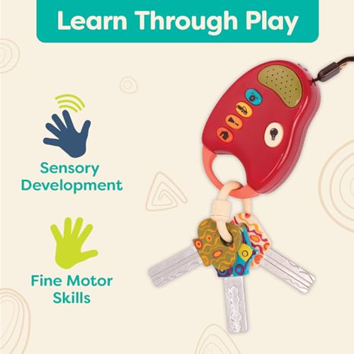 B. toys – Toy Car Keys with Lights & Sounds – FunKeys – Interactive Baby Toy for Toddlers – Pretend Play Keys with Realistic Sounds & Colorful Design – Encourages Fine Motor Skills – 10+ Months – Red4