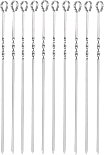 YIAGUN Skewers 10PCS Stainless Steel BBQ Grilling Skewers 30cm Reusable Skewers Dishwasher Safe Grill Tools for Outdoor Barbecues Family Gatherings (10PCS)