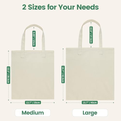 Carbrea 12 Pack Thin Canvas Tote Bags Bulk, Reusable Grocery Bags - Beige — view 3