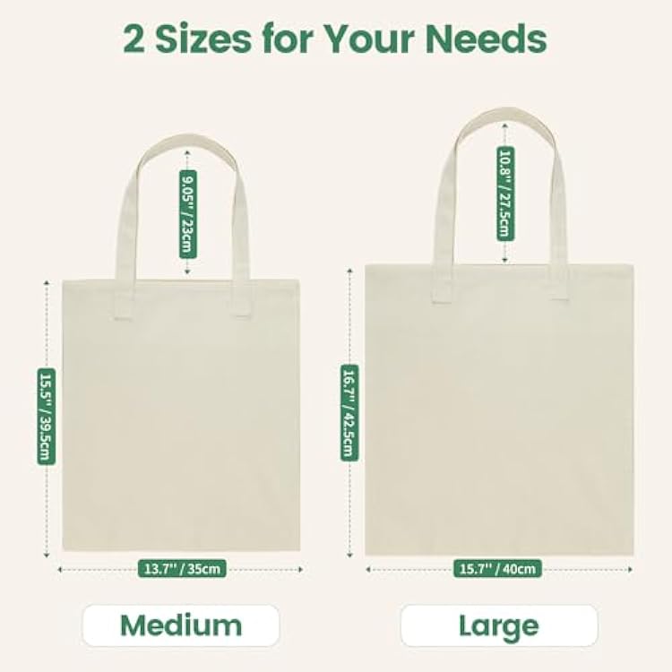 Carbrea 12 Pack Canvas Tote Bag - Lightweight Thin Tote Bags Bulk Blank Shopping Reusable Grocery Bags for DIY Gift Sublimation Activity - Beige