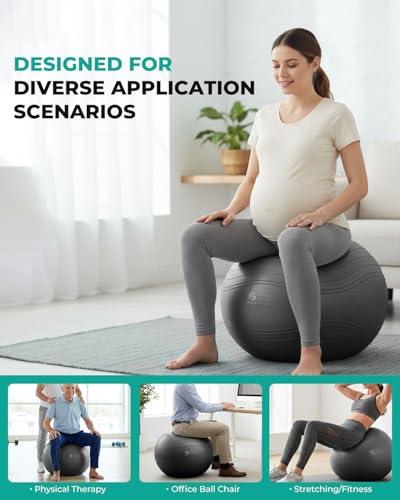 Image of Gruper Yoga Ball, Extra Thick Exercise Ball for Workout Pregnancy Stability - 4 Sizes Anti Burst Balance Ball for Yoga, Pilates, Fitness, Birthing, Physical Therapy - Includes Pump