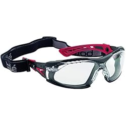 Gafas Bolle Antivaho RUSH+ - Patillas bi-material rojo/negro– PC incoloro - anti-rayaduras y anti-vaho PLATINUM - con espuma y cinta elástica