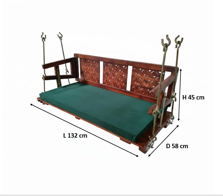 Image of APRODZ Swing for Home Reversible Sheesham Wooden Jhula for Adult for Home | Wooden Swing for Balcony | Hanging Swings with Brass Coated Chain | Patio 3 Seater Indoor /Outdoor, Honey Finish