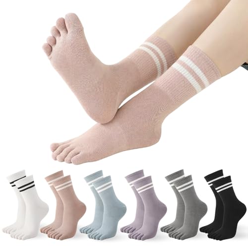soxitoevy 6 Pairs Women Toe Socks, Five Fingers Crew Socks for Running