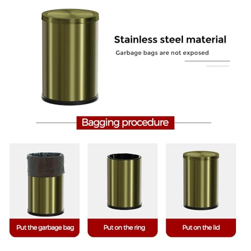 Image of 9L /2.4Gal Antique Bronze Bathroom Trash Can, Small Flip Garbage Can with Lid,Brushed,Single-Layer,Trash Bin for Laundry,Hotel,Office, Laundry Room (Bronze)