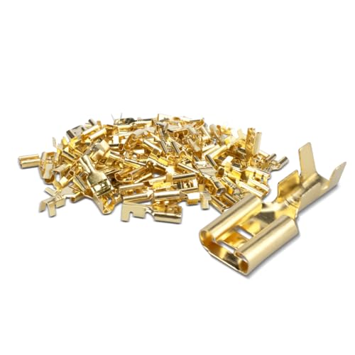 Innfeeltech 100 Stück nicht isolierte Messing-Crimp-Kabelschuhe, Anschlussbreite 6,3mm für Kabel 1mm² bis 1,5mm²