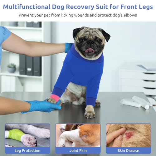 Image of Queenmore Dog Surgery Recovery Sleeve for Front Leg, Breathable Dog Recovery Sleeves After Surgery, Cozy Long Sleeve Dogs Shirt, Alternative to Cone of Shame, Blue, XL