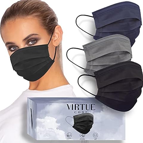 VIRTUE CODE Seamless Essentials Face Masks - Soft 3 Ply Comfort Face Masks, Colorful Disposable Face Mask 50 Pack. Twilight Colored Masks. Adults Mens and Womens Disposable Face Masks Cover