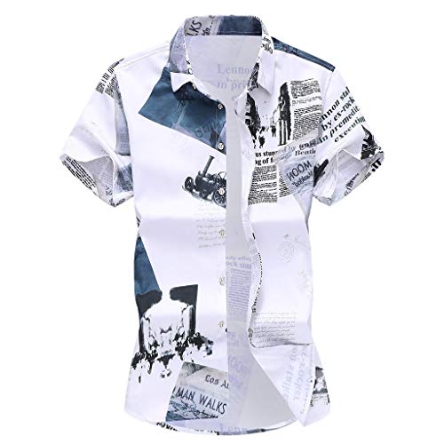 T-shirt mode homme col rabattu imprimé chic blanc XXL