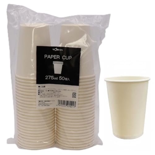 トーシン(Toshin) 紙コップ 50個 9オンス 275ml ホワイト | ペーパーカップ 大きめ カフェサイズ 使い捨て パルプ 食品用 業務用 キャンプ アウトドア イベント 災害 防災 大容量