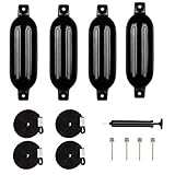 LIBMALL Inflatable Twin Eye Ribbed Boat Buoy Bumpers Marine Fenders with Ropes for Docking 6.5 x 23 Inch Black 4 Pack