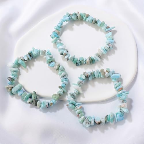 Erliway Larimar Crystals Bracelet Irregular Beads Stretch Bracelet Healing Crystals Chips Bracelet Natural Gemstone Bracelets for Women Jewelry Reiki Meditation