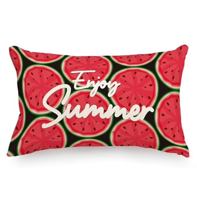 Watermelon Throw Pillow Cover 12 x 20 Inch Enjoy Summer Linen Sofa Waist Pillowcase Family Room Farmhouse Home Decor Car Cushion Cover Seat Cushion (Red)