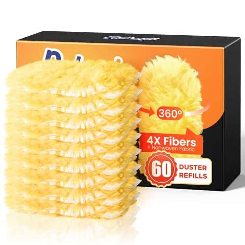 60 Count Heavy Duty Duster Refills for Swiffer Multisurface 360 Larger Size Dusters with 4X Microfibers Unscented Disposable Dusters for Cleaning Home Blinds Fans Corners (Only Duster)