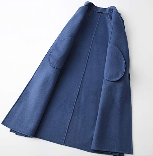 Womens Wool Coats Cashmere Trench Autumn Winter Solid Color Slim Warm Long Overcoat Cardigan Jackets Outwear with Belt,Blue,S4