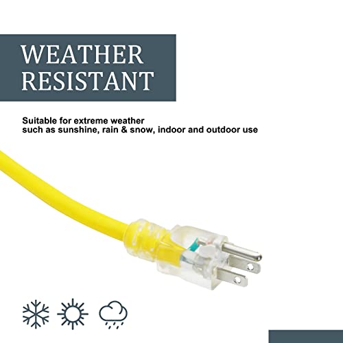 Ultra Explorer 15 Foot Lighted Outdoor Extension Cord - 12/3 Sjtw Heavy Duty Yellow Extension Cable With 3 Prong Grounded Plug For Safety, 15 Amp - Great For Garden And Major Appliance #TOP4