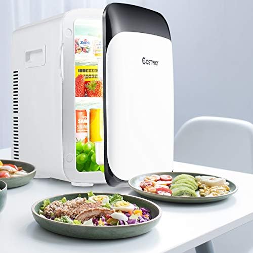 COSTWAY Mini Fridge, 15L Portable AC/DC Powered Cooler & Warmer with Removable Inner Shelves, Counter Top Small Fridges for Homes Offices Dorms Cars