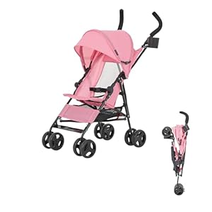 Dream On Me Rover Convenience Baby Stroller in Pink, Lightweight & Compact Umbrella Stroller, Easy one-Hand fold Travel Stroller, Lockable Rear Wheels, Removable & Adjustable Canopy