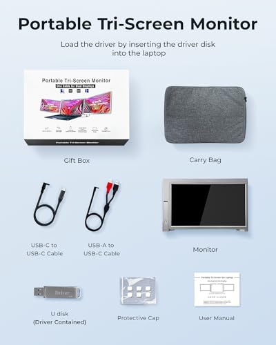 Image of RayCue Triple Laptop Screen Extender,[Only 1 Cable to Connect],14'' FHD 1080P 16:10 USB-C Laptop Screen Extender for Windows MacOS, Plug and Play for 13-17.3'' Type-C /USB-A Laptop