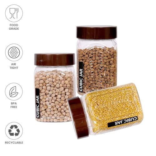 Image of Plastic Brown Airtight Kitchen Container and Jar Dibba Set of 6 | Multipurpose Storage Boxes & Kitchen Dibba Set for Grocery, Spices, Dry Fruits, Pulses & Snacks (300 ml)