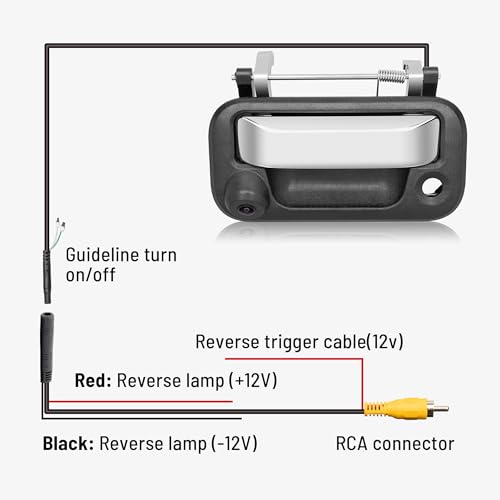 RED WOLF Chrome Tailgate Handle Reverse Backup Camera Fit for 2004-2016 Ford F150 F250 F350 F450 F550 Explorer Lincoln Car Rear View Camera Replace 8L3Z-9943400-AC RCA Connector Optional Guideline by RED WOLF - Used condition - Image 7