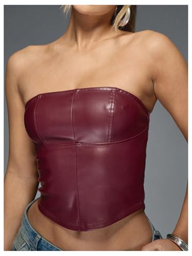 Verdusa Women's Leather Top Backless Tube Top Strapless Crop Corset Tops Going Out Outfits4