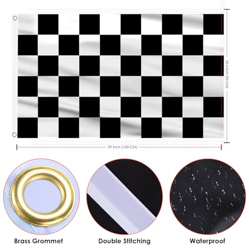 Image of AhfuLife Checkered Flag 3x5 Ft 2 PCS, Large Black and White Racing Flags - Double Side with Brass Eyelets for Race Car Party, Garden Decoration Indoor Outdoor