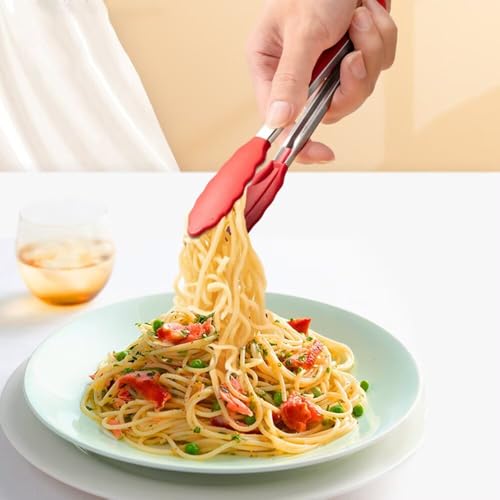 2 Piece Kitchen Tongs Set | Silicone Kitchen Tongs for Grilling, Cooking and Serving | Heat Resistant Kitchen Tong for Non-Stick Pans | BPA Free Stainless Steel Kitchen Utensils - Black & Red - Image 6