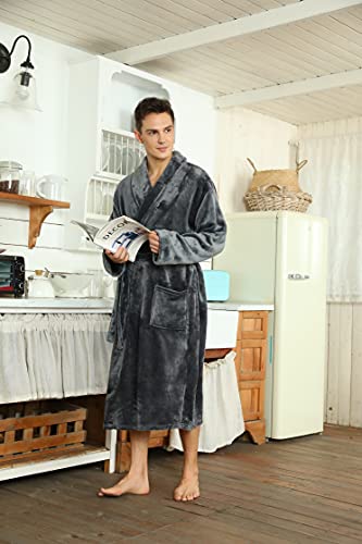 U2Skiin Mens Fleece Robe Plush Collar Shawl Bathrobe(Grey,S/M) #TOP4