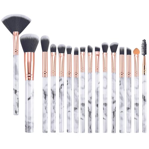 Xynovate 16 PCS Kit Pinceau Maquillage Professionnel, Pinceaux Maquillage Marbre Premium Synthétique pour Fond De Teint Mélange Poudre pour Le Visage Blush Concealers Ombres à Paupières
