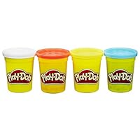 Play-Doh 4-Pack of Classic Colours, 112g Modelling Compound Tubs, Arts and Crafts Toys for Kids Boys & Girls Aged 2+, Non-Toxic Sensory Play Dough Set, Red, Blue, Yellow & White