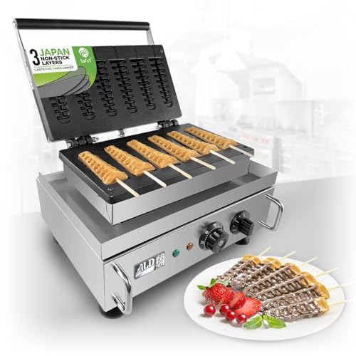 ALDKitchen Stick Waffle Maker | Christmas Tree-Shaped Waffles Machine | Stainless Steel | Nonstick Coating | 110V (6 Tree-Shaped Waffles)
