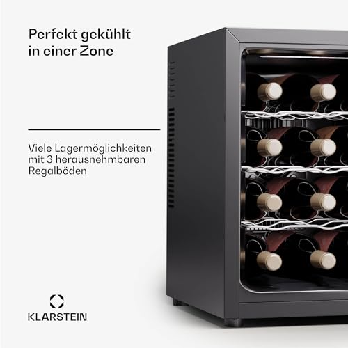 Klarstein Weinkühlschrank für 12 Flaschen – Freistehender Getränkekühlschrank