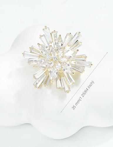 Image of Women's Cubic Zircon Snowflake Brooch Pins Elegant Clear Crystal Ice Flower Lapel Pin Breastpin