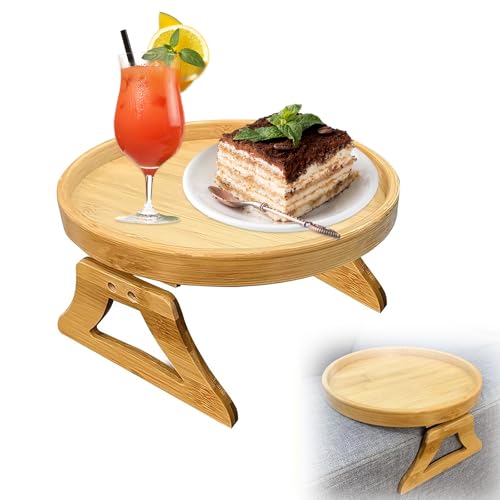 Bamboo Sofa Arm Table, Foldable Armchair Tray, Portable Sofa Arm Tray Couch Clip for Drinks, Snacks, Remote (25x1.6cm)