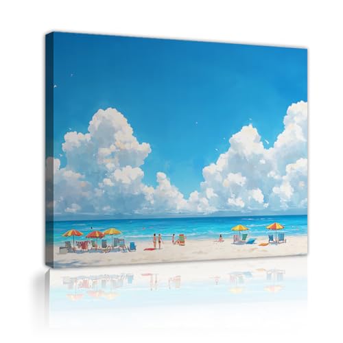 Peinture bleue-blanche pour salon lumineux cadre bois 45x60