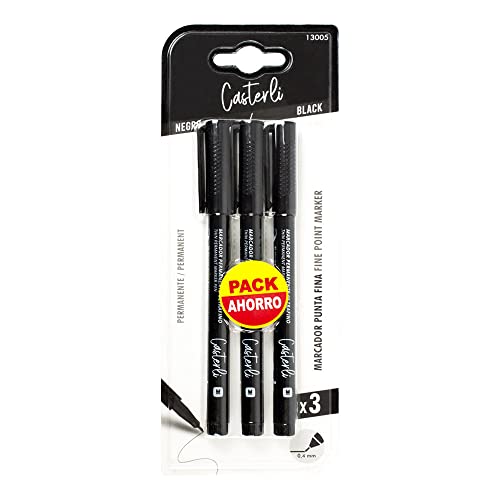 Casterli - Rotuladores Permanentes Punta Fina 0,4 mm (0,4 mm, Negro-3 unidades)
