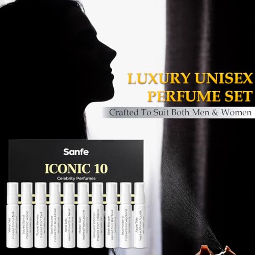 Image of Sanfe Iconic 10 Celebrity Fragrance Set | 10x10ml | Eau De Parfum Collection | Luxury Scents Hamper for Men & Women | Gift Combo | Long Lasting Aroma | Attar Inspired Blend | Premium Essence Pack