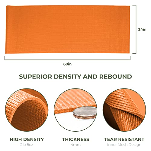 Explore Yoga Mat - 10 Pack - Studio And School Ready - (68" X 24" X 4Mm) Anti-Tear, Non-Slip Exercise & Fitness Mat For All Types Of Yoga, Pilates & Exercise (Orange) #TOP5