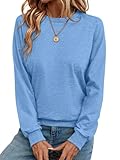 Syellowafter Womens Long Sleeve Shirts Crewneck Fall Tops Casual Loose Fit Basic Pullover Top Blue
