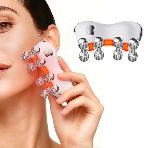 Electric Heated Facial Massager, 8 Vibrating Rollers,5 LED Lights