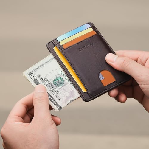 Brown 1pc Slim RFID Blocking Wallet – Lightweight Credit Card Case for Front Pocket Use, Compact Card Organizer for Men and Women