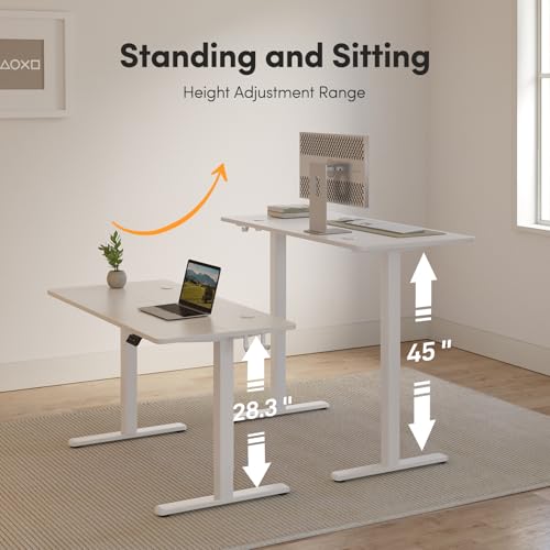 Image of FEZIBO Electric Standing Desk, 55 inch x 24 inch Adjustable Height Sit /Stand Desk for Home Office, Ergonomic Workstation Computer Desk, White
