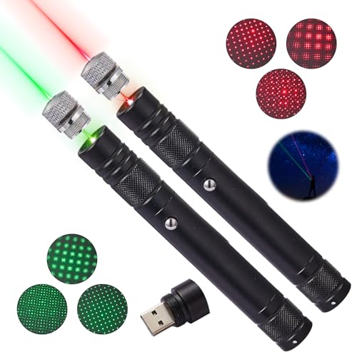 2 Pack Professional Rechargeable Flashlight Long Distance Range Green Light for TV/LED/LCD Screens, Tactical Green Flashlights for Outdoors Astronomic Constructions Indoor Presentation Office